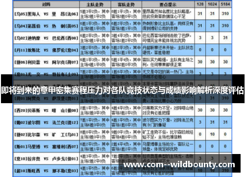 即将到来的意甲密集赛程压力对各队竞技状态与成绩影响解析深度评估